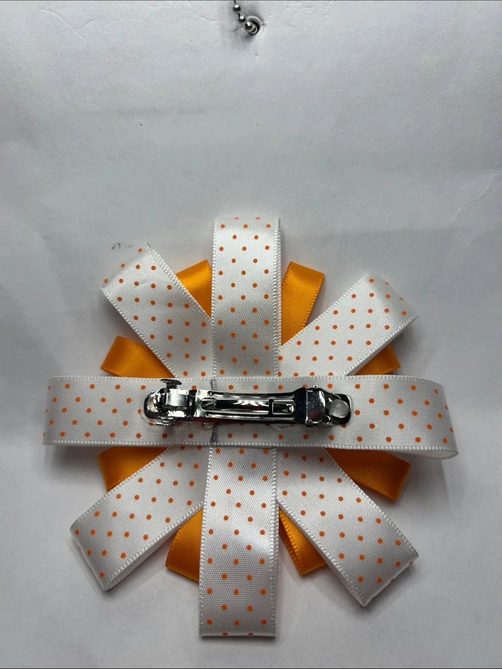 Orange & White Polka Dot Ribbon Flower Hair Bow with Yellow Butterfly